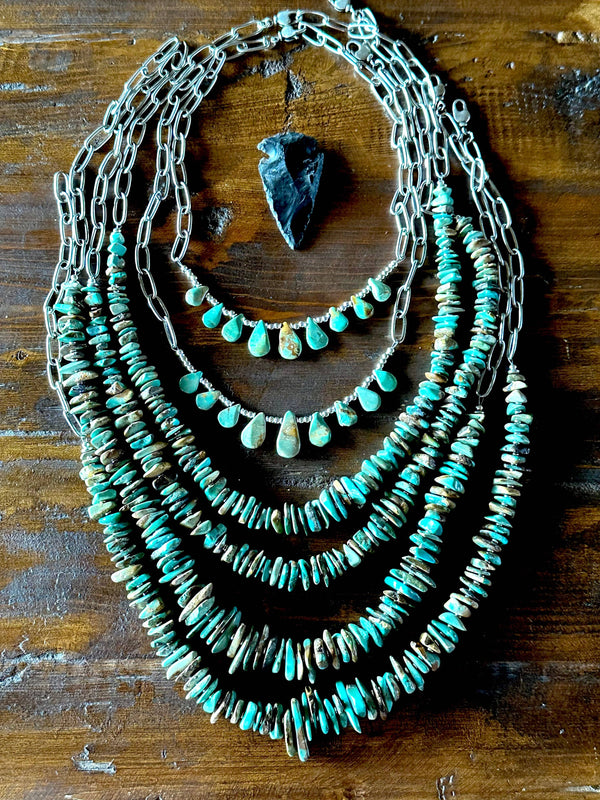 Natural Turquoise Chip Necklace, Layering Necklace, Stacked Necklace: 5-8mm Natural turquoise chips
