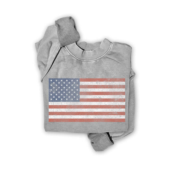 VINTAGE AMERICA FLAG MINERAL GRAPHIC SWEATSHIRTS: Mineral Lt Blue / S-M-L-XL(1-2-2-1)