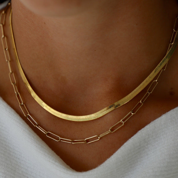 HERRINGBONE CHAIN NECKLACE: GOLD