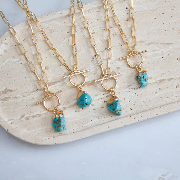 Turquoise Howlite Nugget Paperclip Toggle Necklace