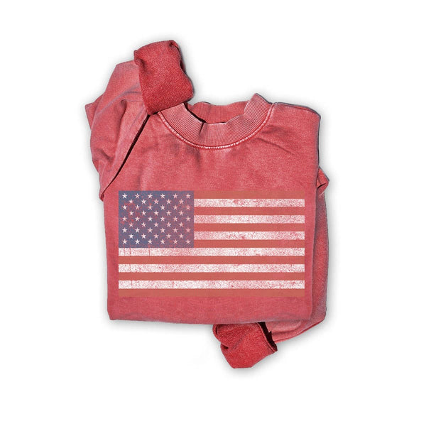 VINTAGE AMERICA FLAG MINERAL GRAPHIC SWEATSHIRTS: MINERAL DENIM BLUE / S-M-L-XL(1-2-2-1)