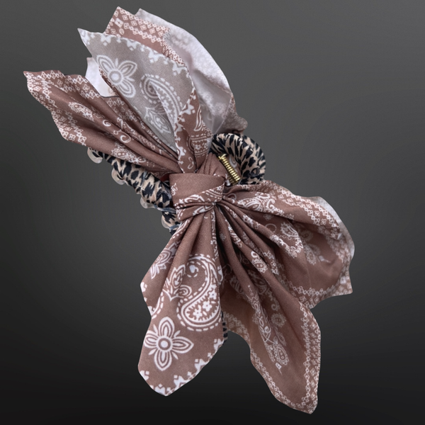 Western Paisley Claw Clip Hair Bow Bandana Print: Red