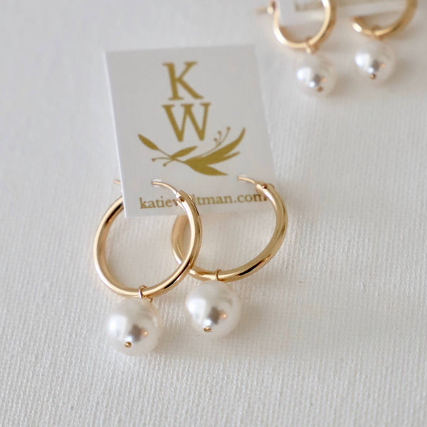 AUDREY GOLD FILLED PEARL HOOP EARRINGS: Small