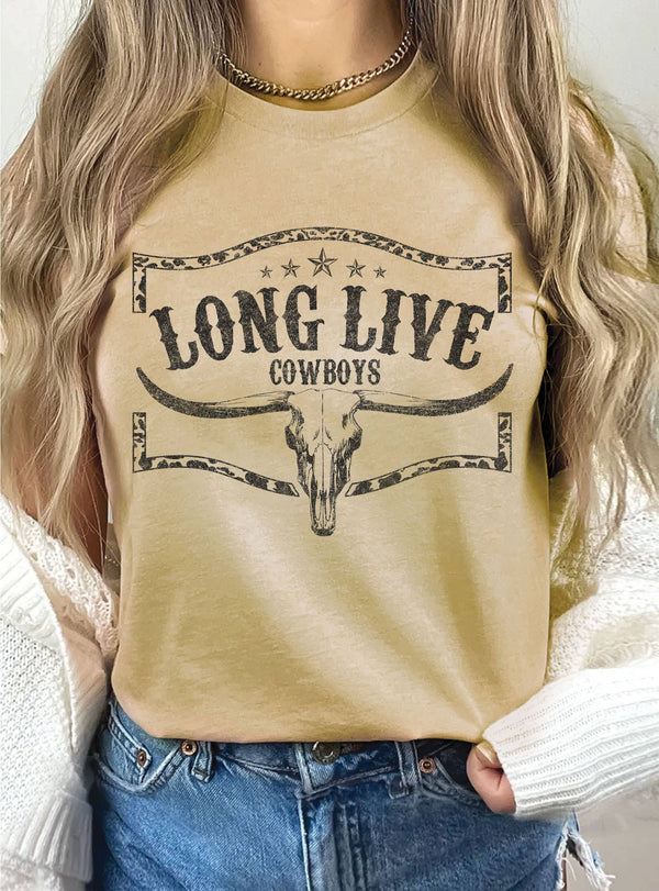 LONG LIVE COWBOYS COW SKULL GRAPHIC TSHIRTS: Black