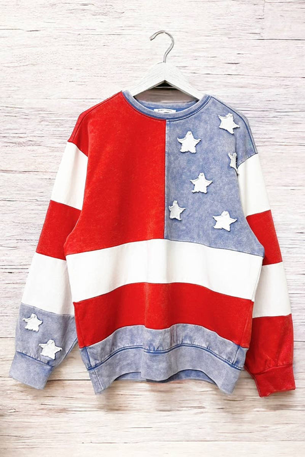 AMERICANA FLAG SWEATSHIRT: Stars - RED/WHITE/BLUE