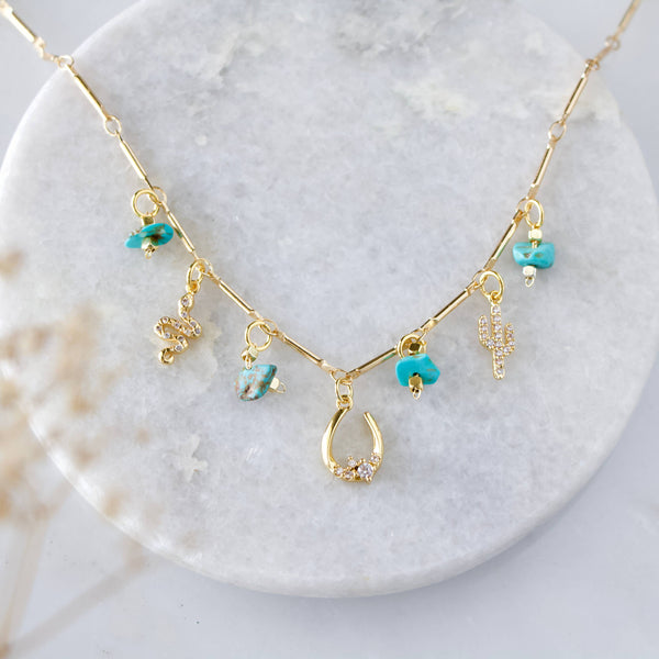 Turquoise Nugget, CZ, Desert Charm Necklace
