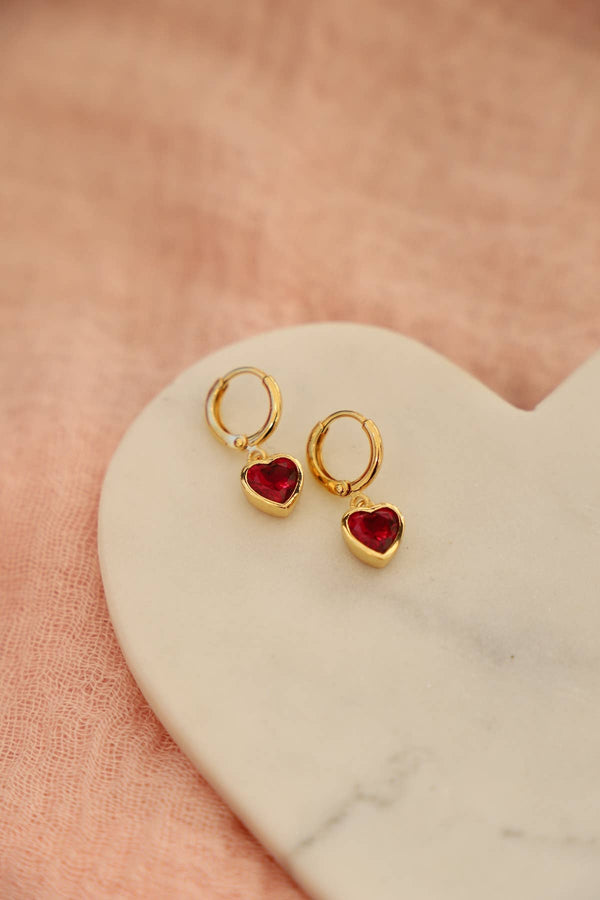 RUBY HEART HUGGIES: Yellow Gold