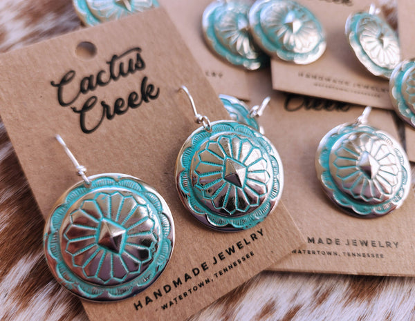 "Josephine" Antique Silver Western Concho Earrings