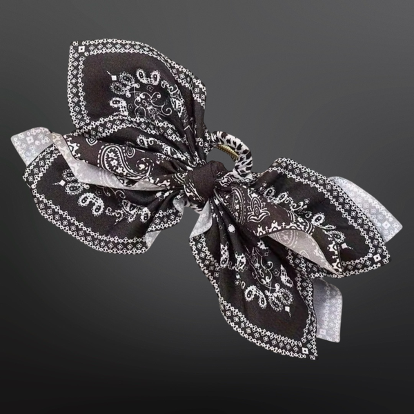 Western Paisley Claw Clip Hair Bow Bandana Print: Red
