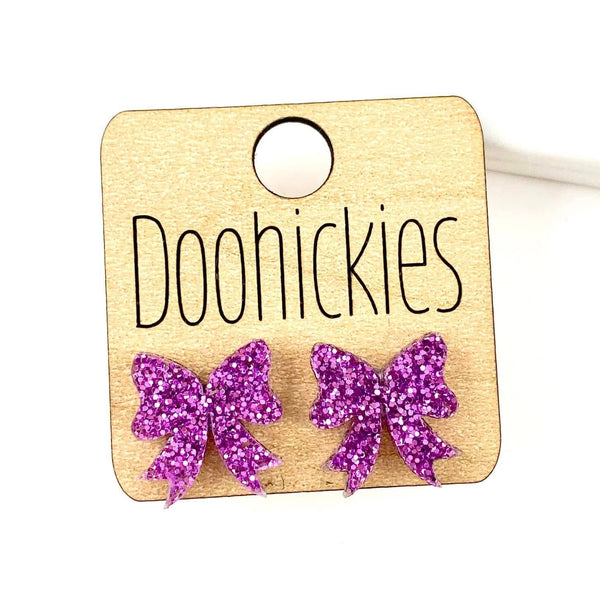 Glitter Bow Stud Earrings | Custom School Color Bow Earrings | 10 Color Options: Red Glitter