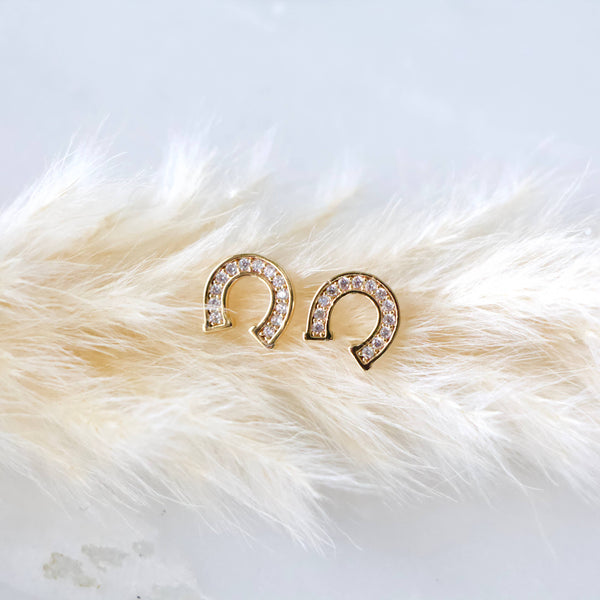 CZ Horseshoe Stud Earrings 