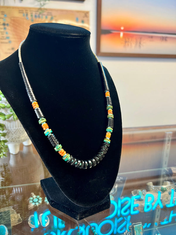 Necklace - Jet, Turquoise & Spiney Oyster