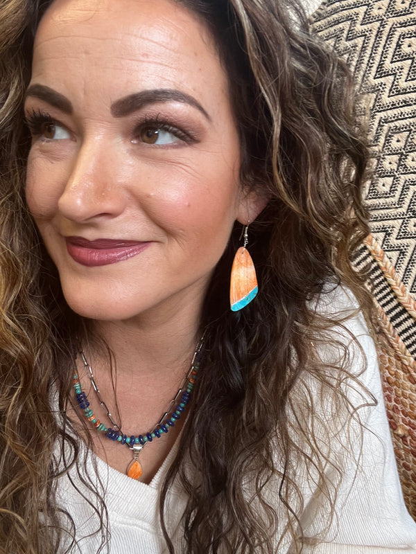 Orange & Turquoise Slab Earrings - Style 2