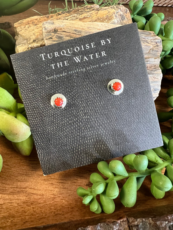 Coral and Silver Studs