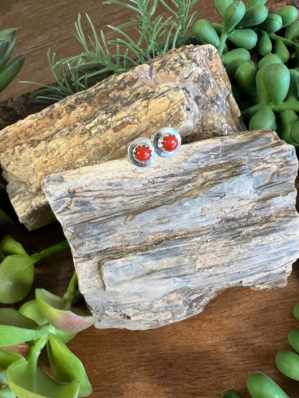 Coral and Silver Studs