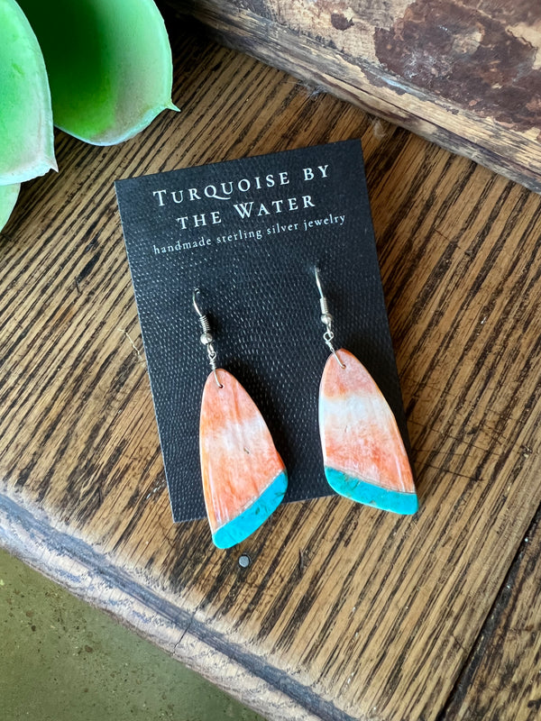 Orange & Turquoise Slab Earrings - Style 2