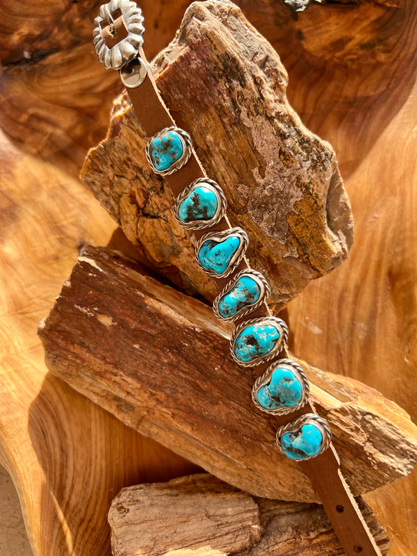 Sky Blue Turquoise & Leather Bracelet