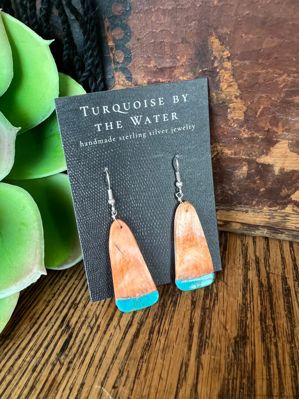 Orange & Turquoise Slab Earrings - Style 3