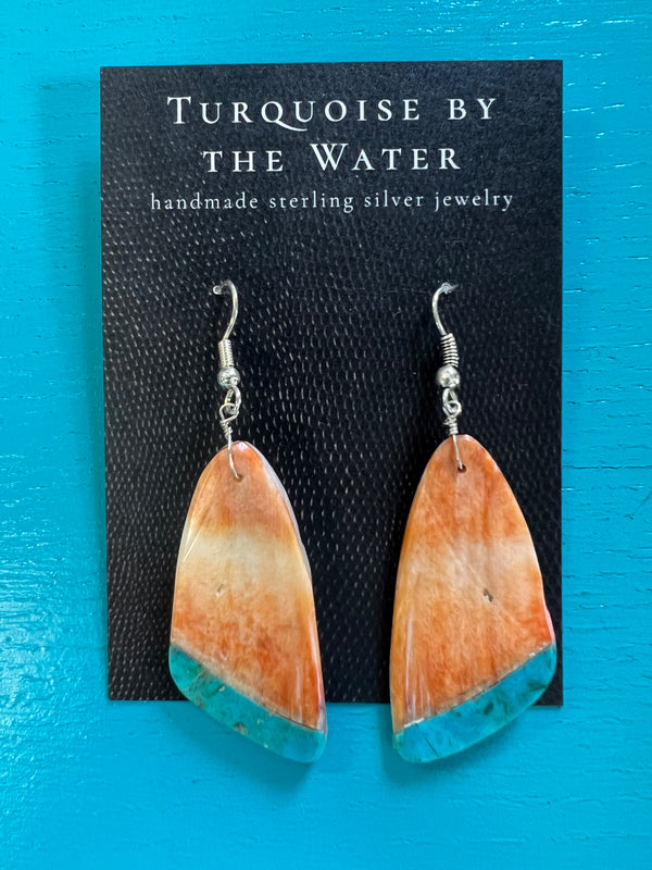 Orange & Turquoise Slab Earrings - Style 2