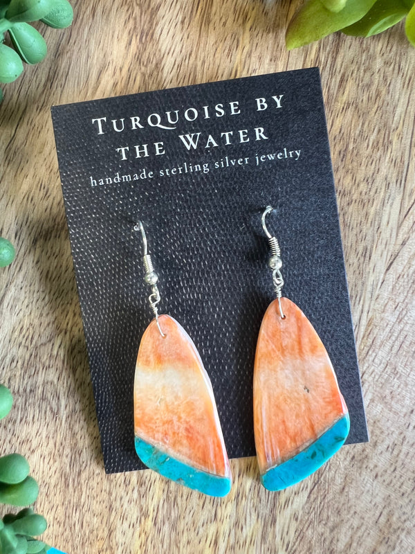 Orange & Turquoise Slab Earrings - Style 2