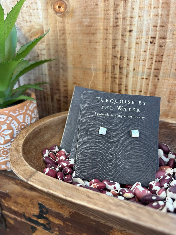 Opal Stud Post Earrings - Square Cut